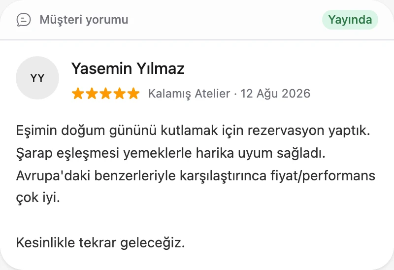 Fidkeep'te bir Google yorumu: Yasemin Yılmaz, 5 yıldız